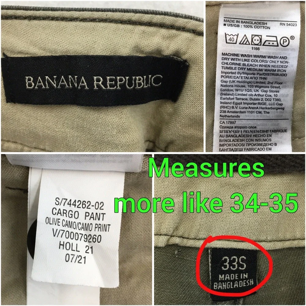 Banana Republic Mens Olive Camo Cargo Pants Military Green Camouflage Size 34
